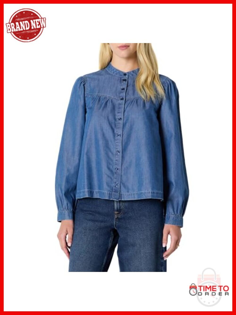 Women's Relaxed-Fit Denim Button-Front Chambray Blouse Tunic - Picture 1 of 6
